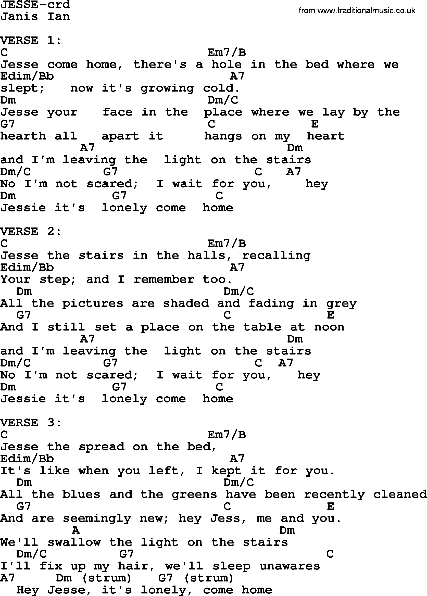 Joan Baez song Jesse lyrics and chords