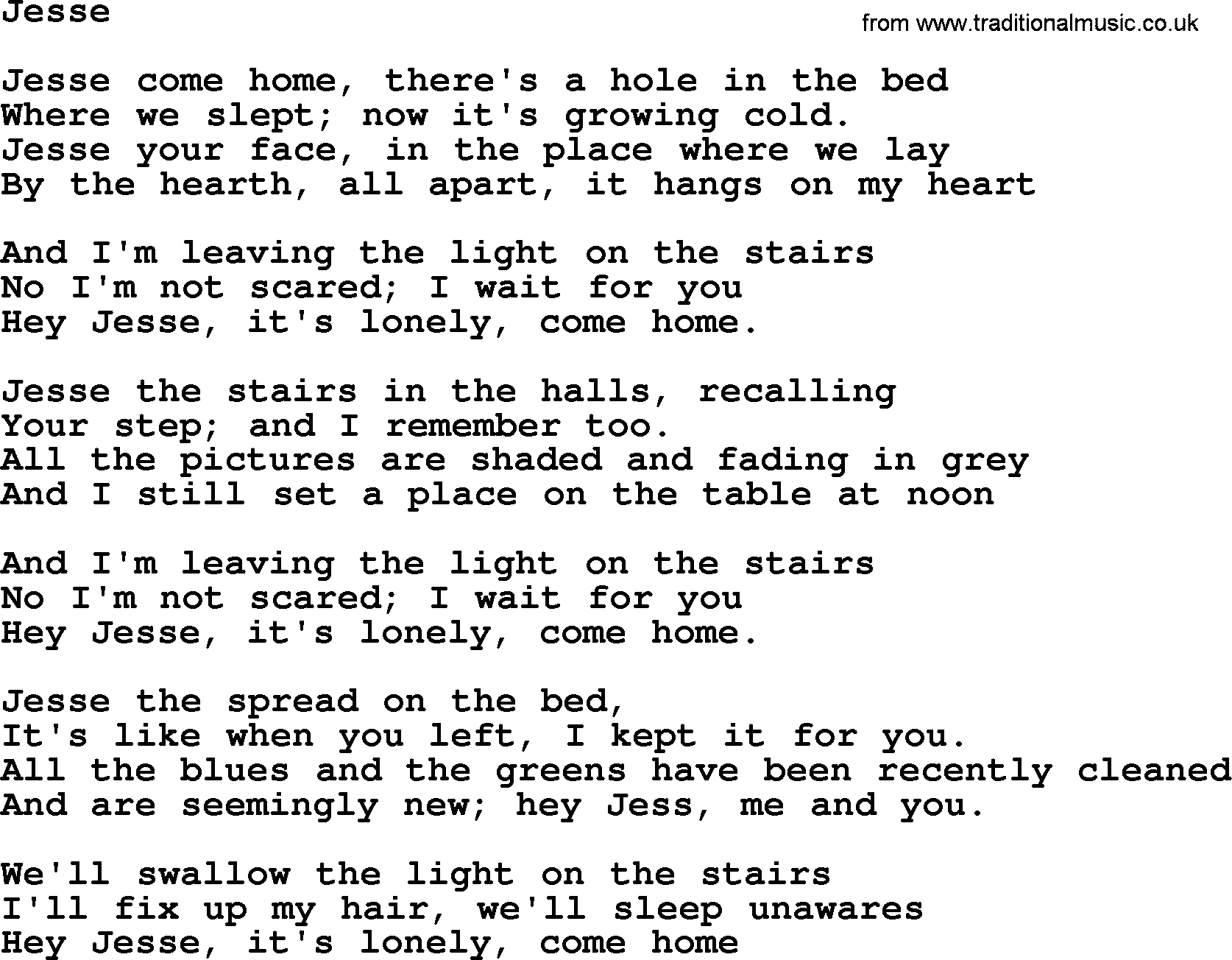 Joan Baez song Jesse, lyrics
