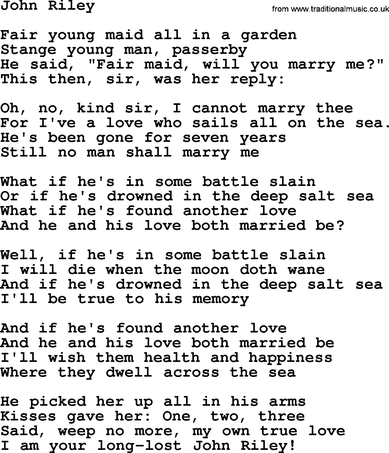 Joan Baez song John Riley, lyrics