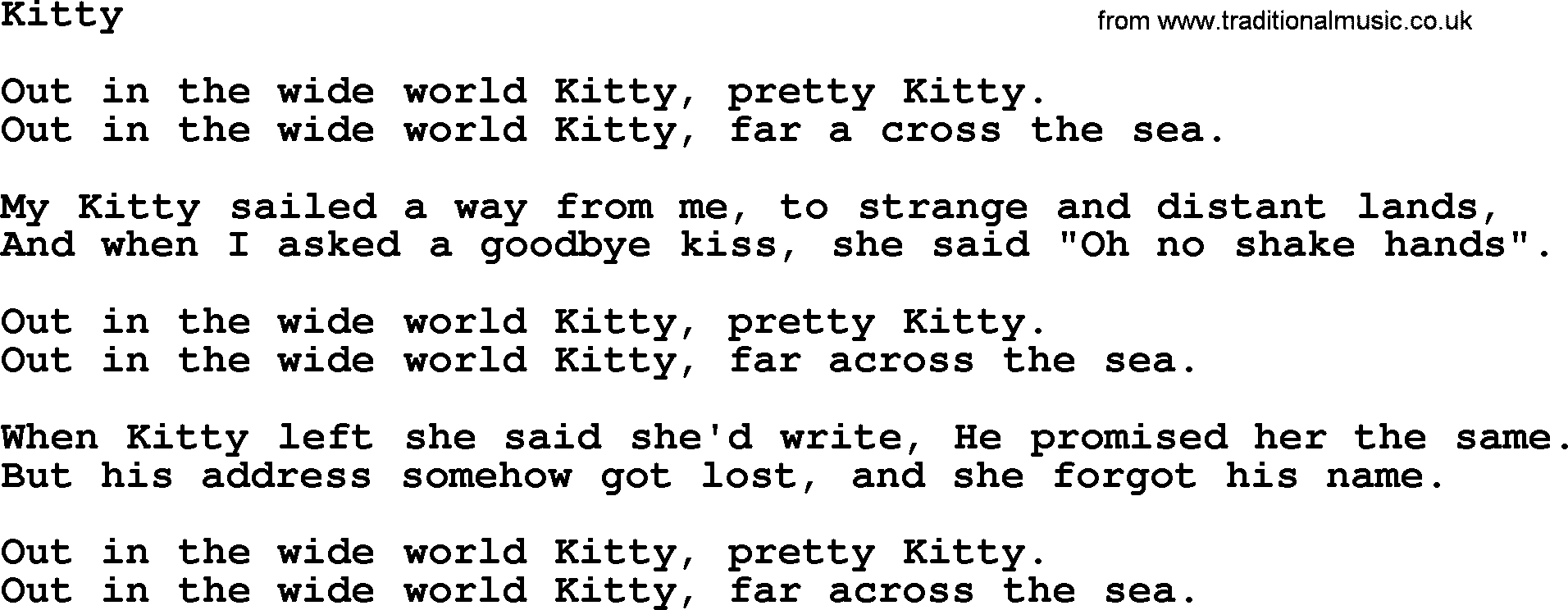 Joan Baez song Kitty, lyrics