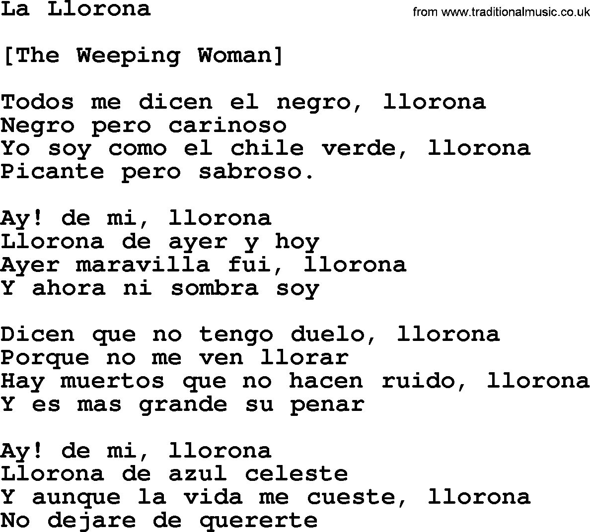 Joan Baez song La Llorona, lyrics