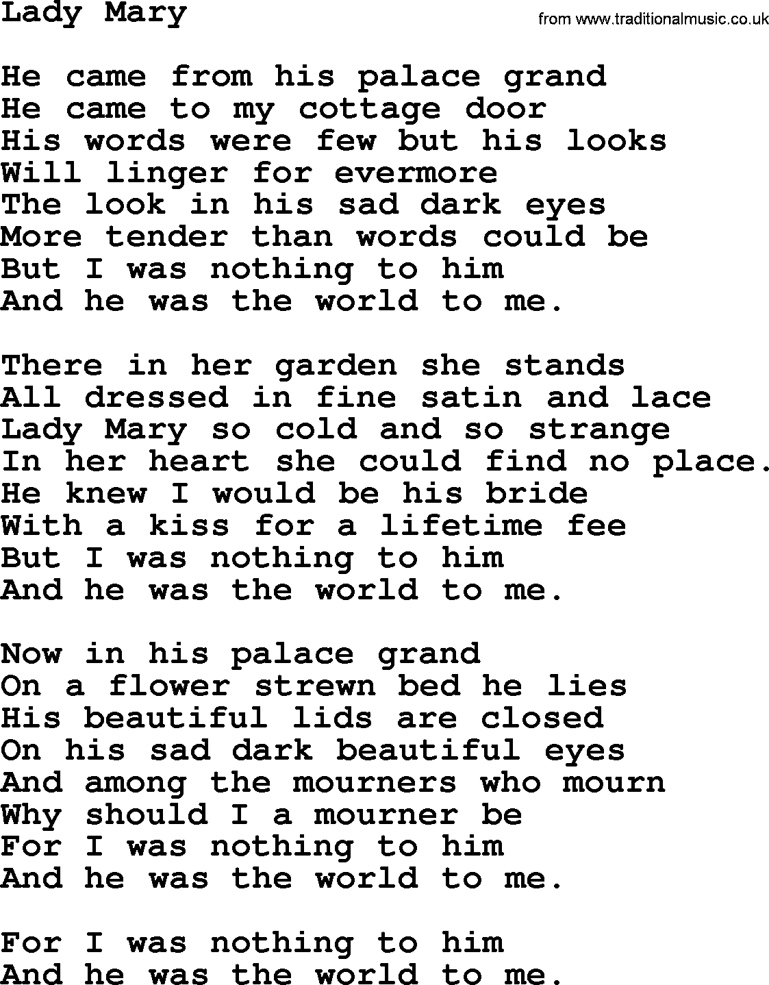 Joan Baez song Lady Mary, lyrics