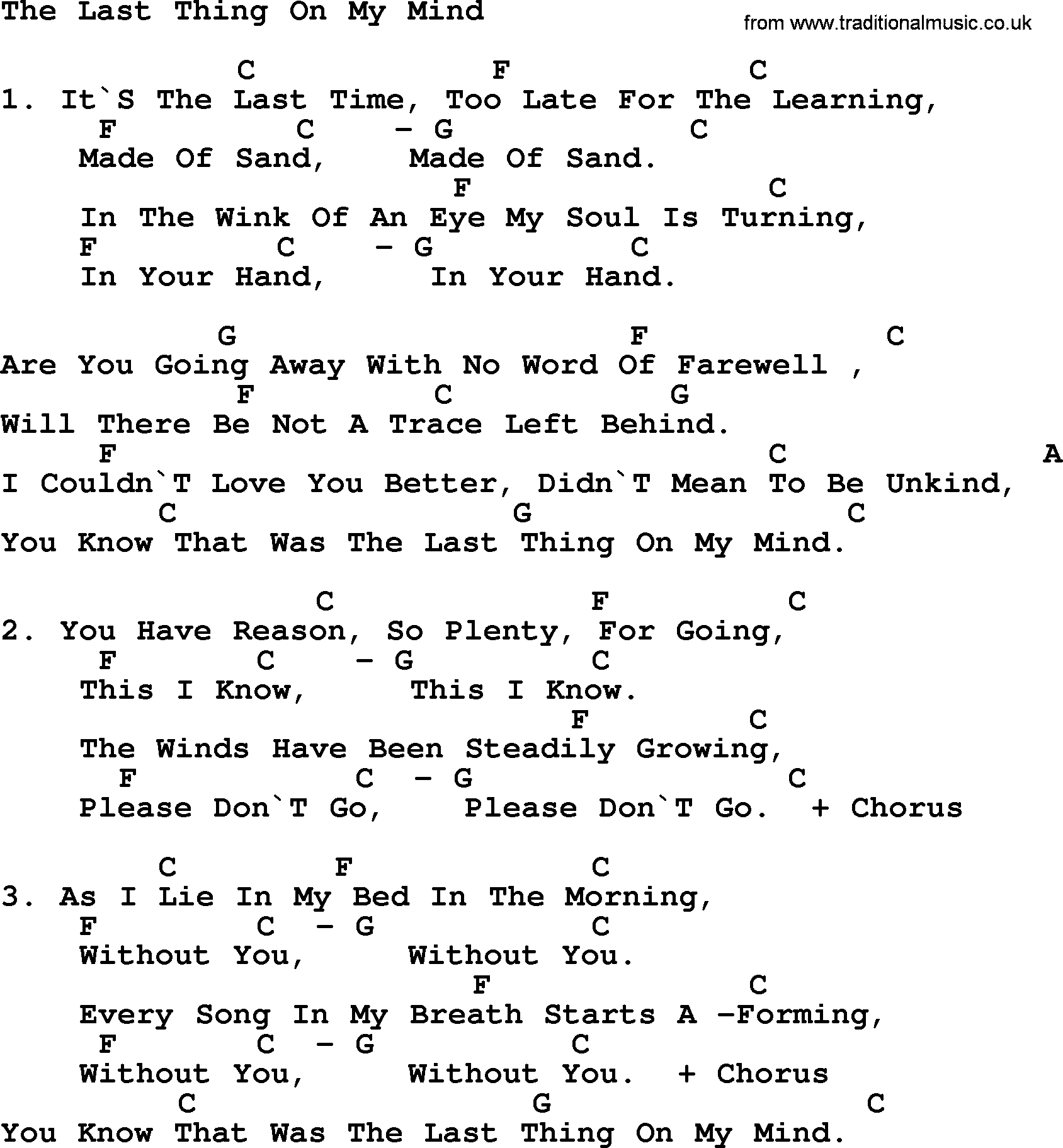 Joan Baez song Last Thing On My Mind lyrics and chords
