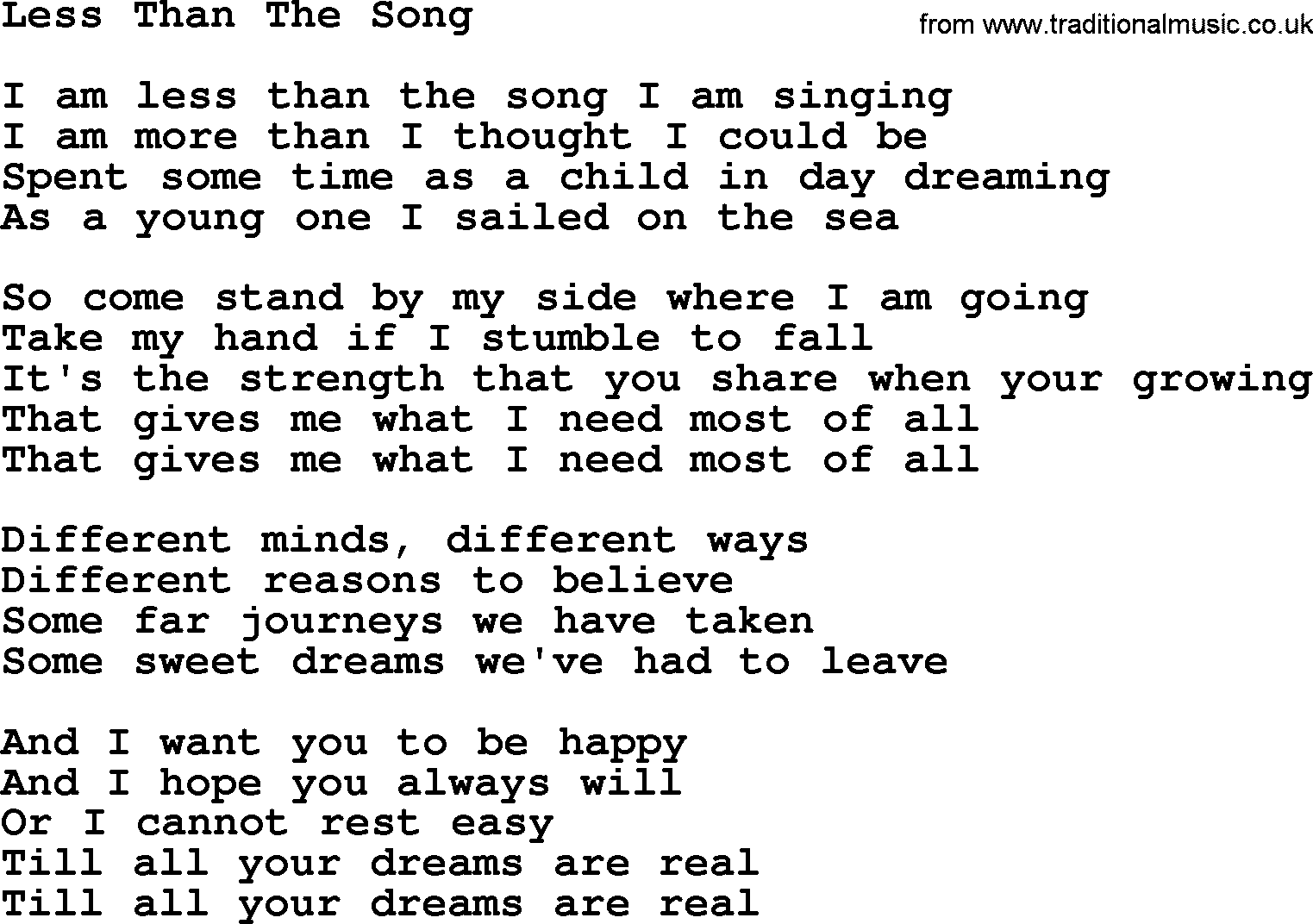 Joan Baez song Less Than The Song, lyrics