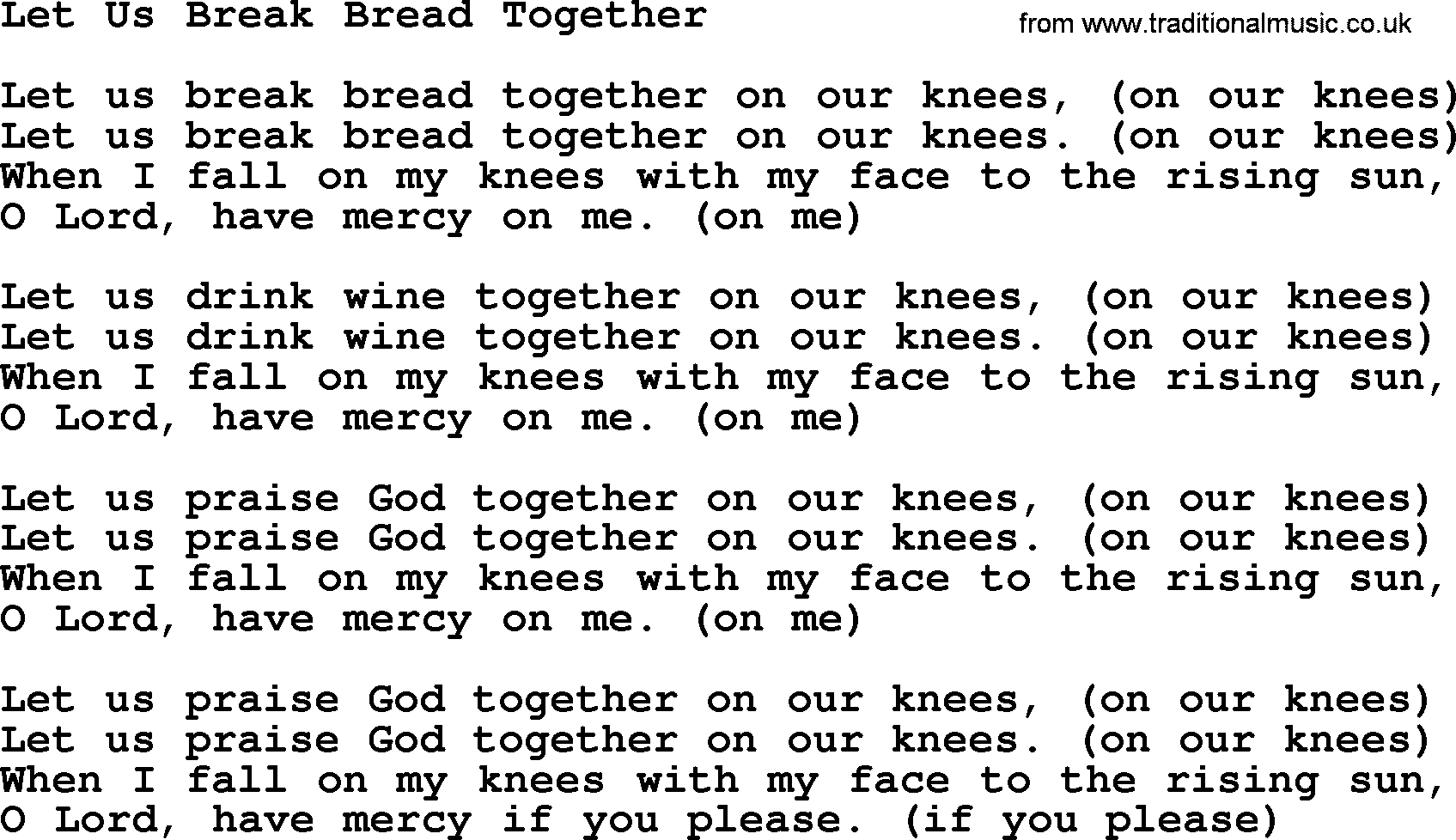 Joan Baez song Let Us Break Bread Together, lyrics