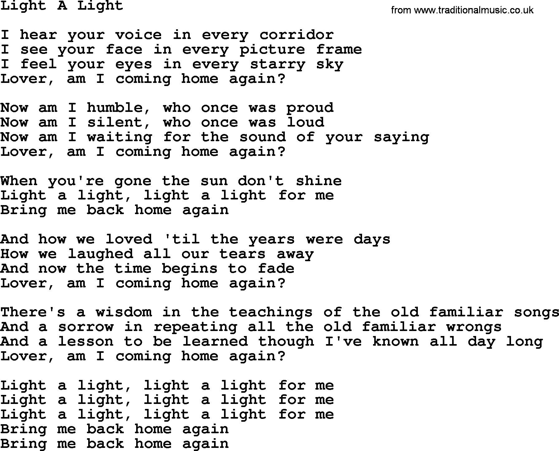Joan Baez song Light A Light, lyrics
