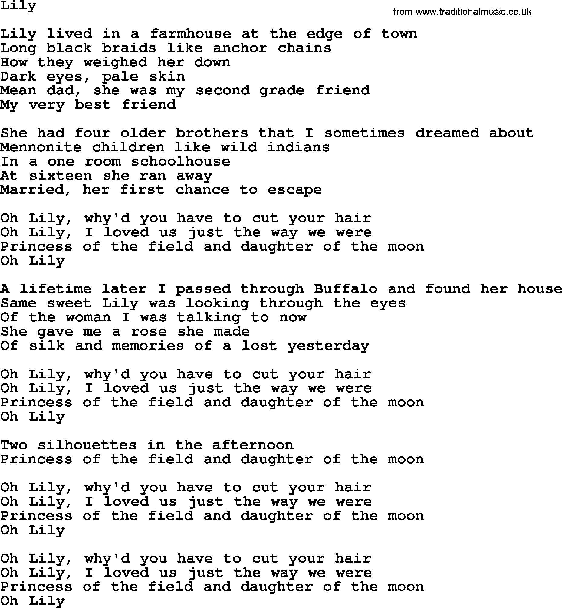 Joan Baez song Lily, lyrics