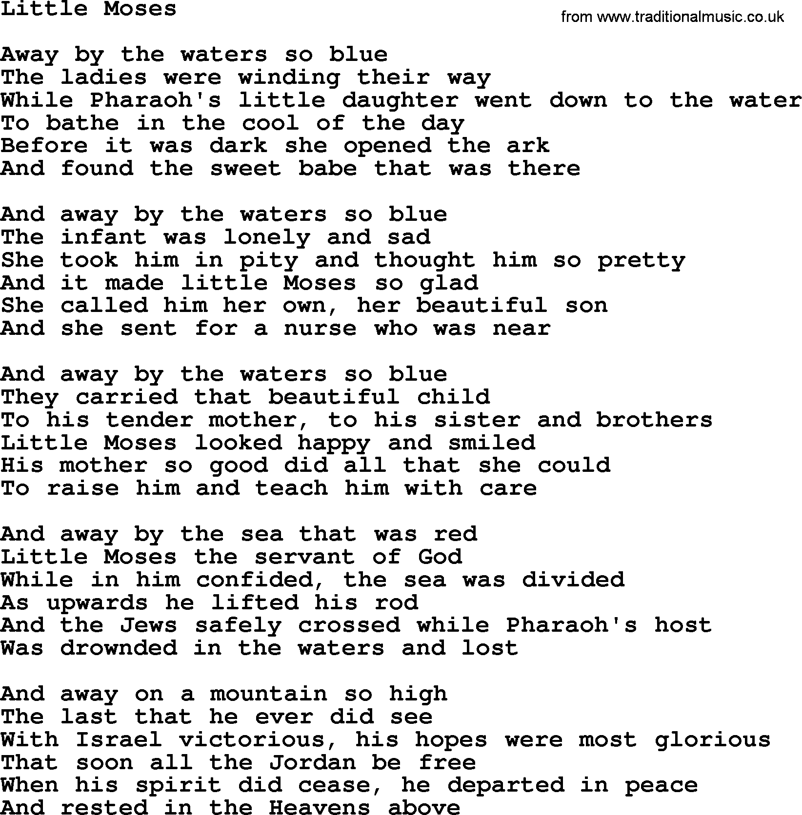 Joan Baez song Little Moses, lyrics