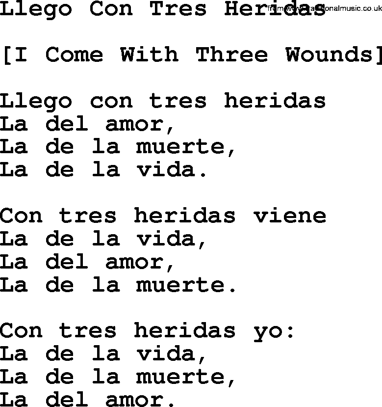 Joan Baez song Llego Con Tres Heridas, lyrics