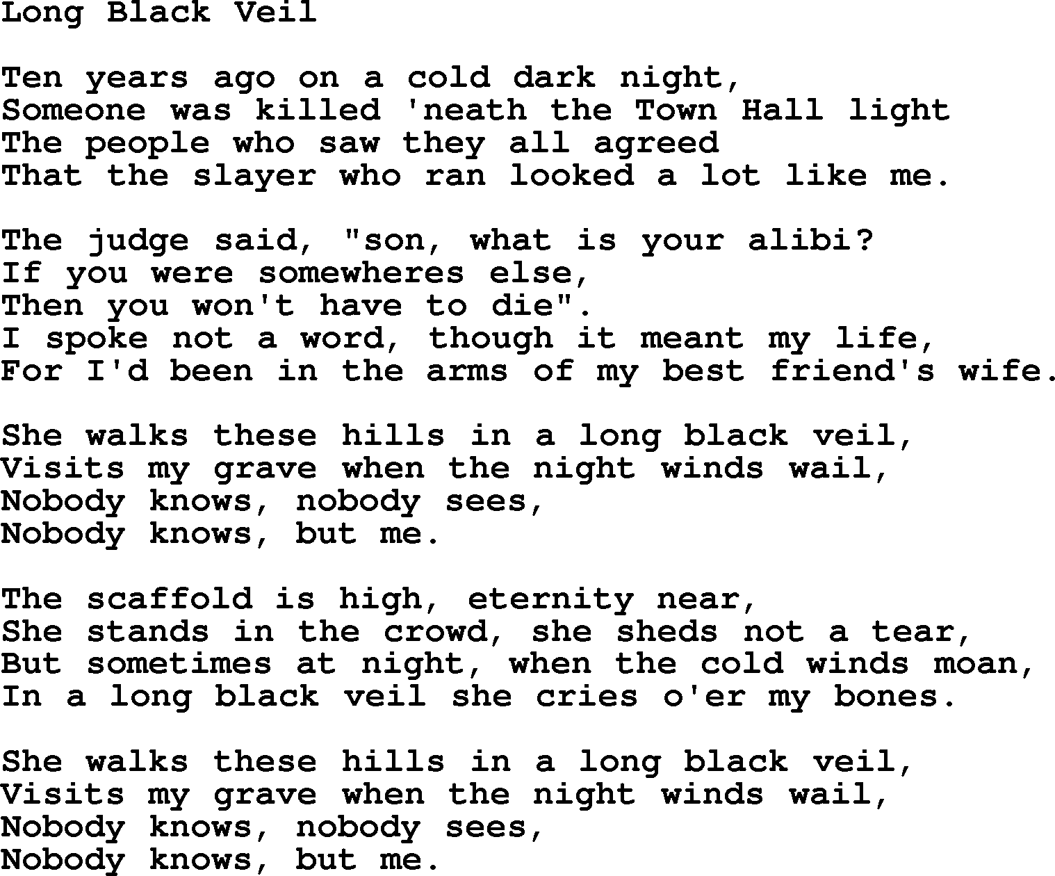 Joan Baez song Long Black Veil, lyrics