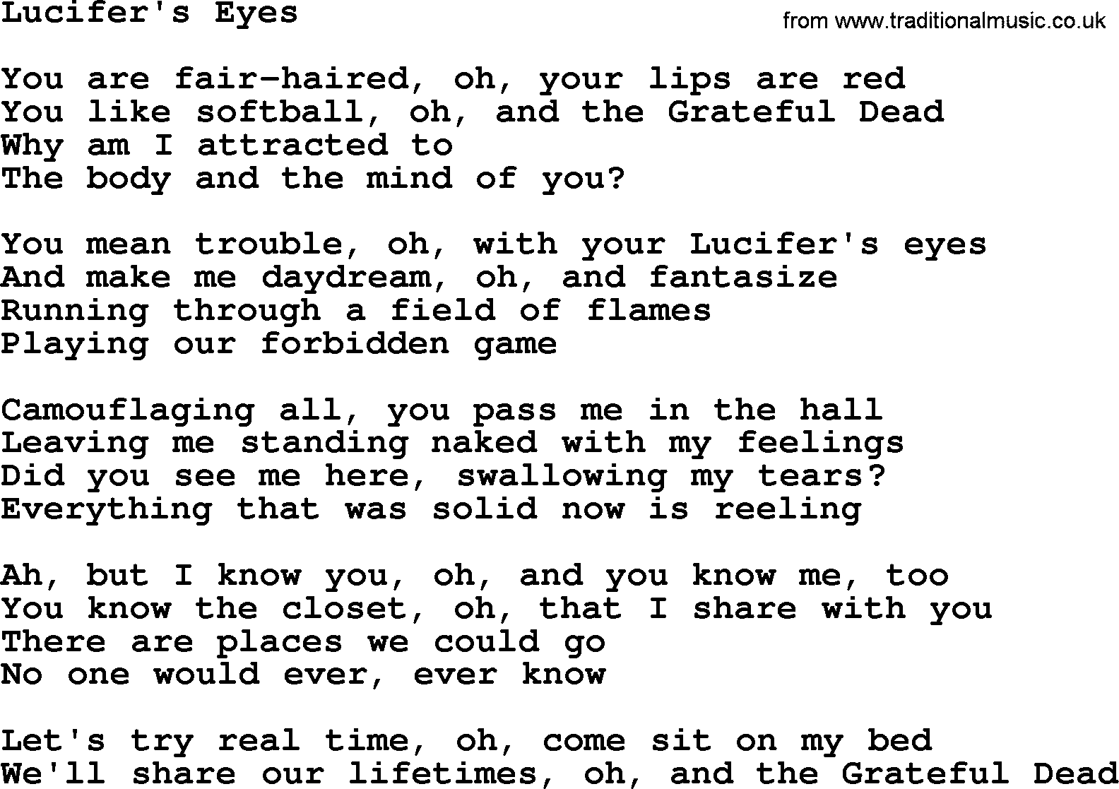 Joan Baez song Lucifer's Eyes, lyrics