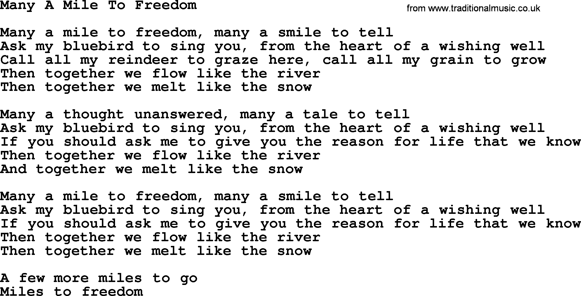 Joan Baez song Many A Mile To Freedom, lyrics