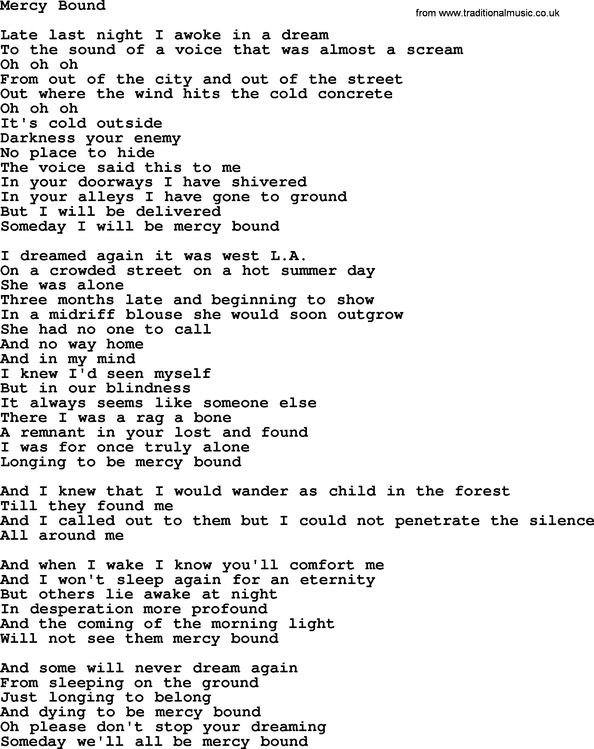 Joan Baez song Mercy Bound, lyrics