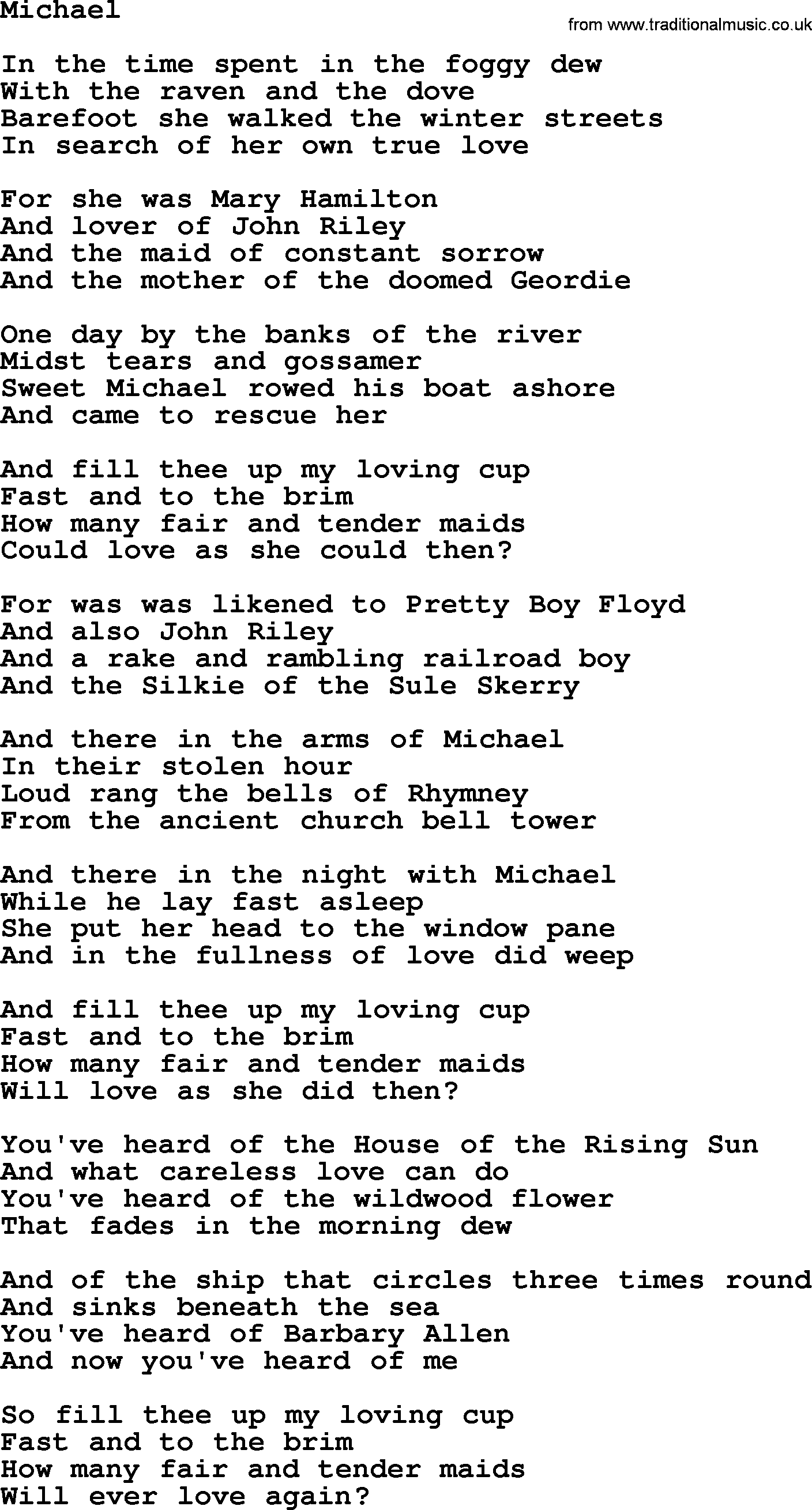 Joan Baez song Michael, lyrics
