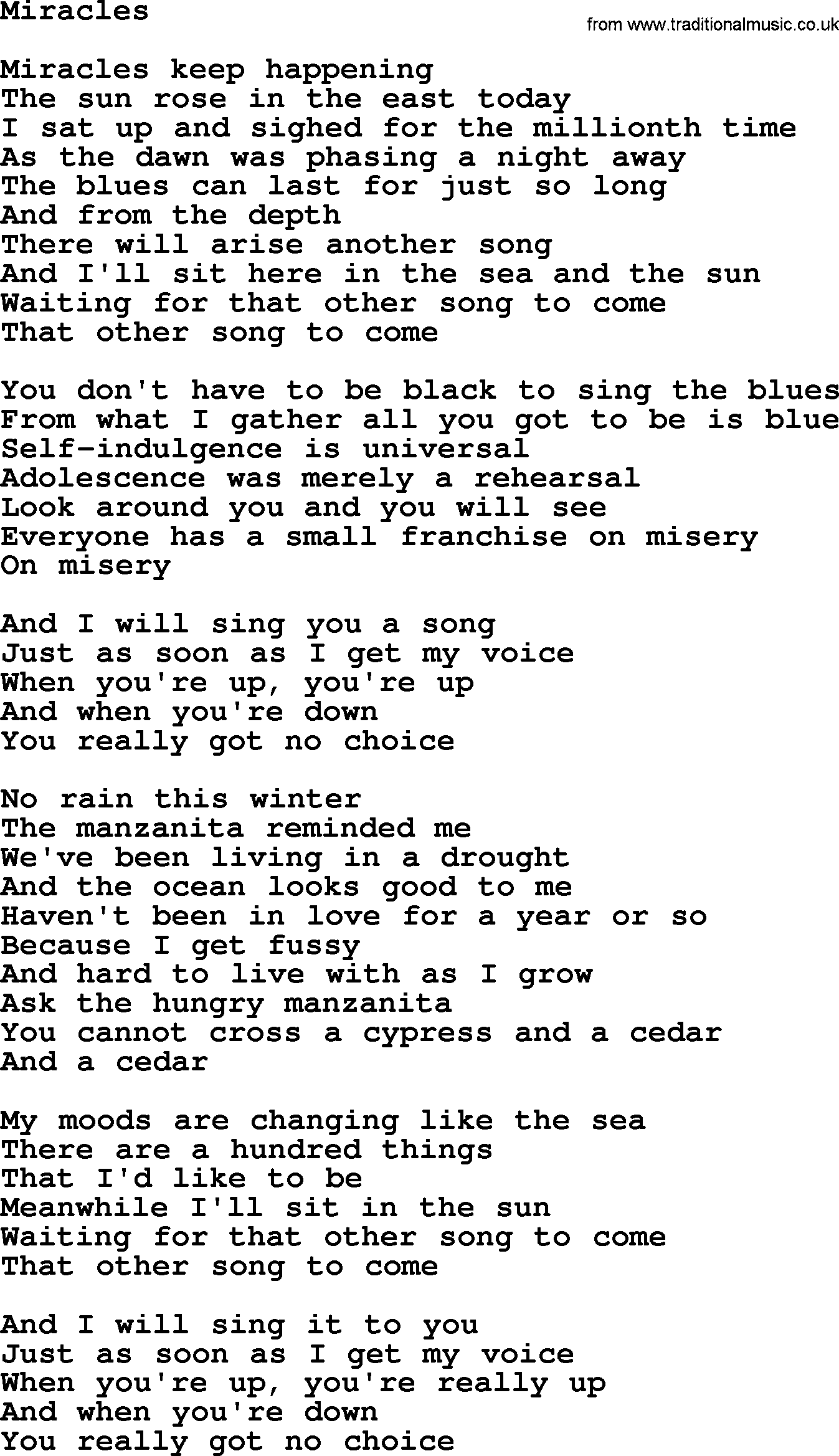 Joan Baez song Miracles, lyrics