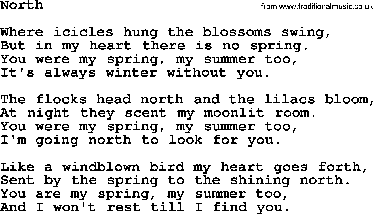 Joan Baez song North, lyrics