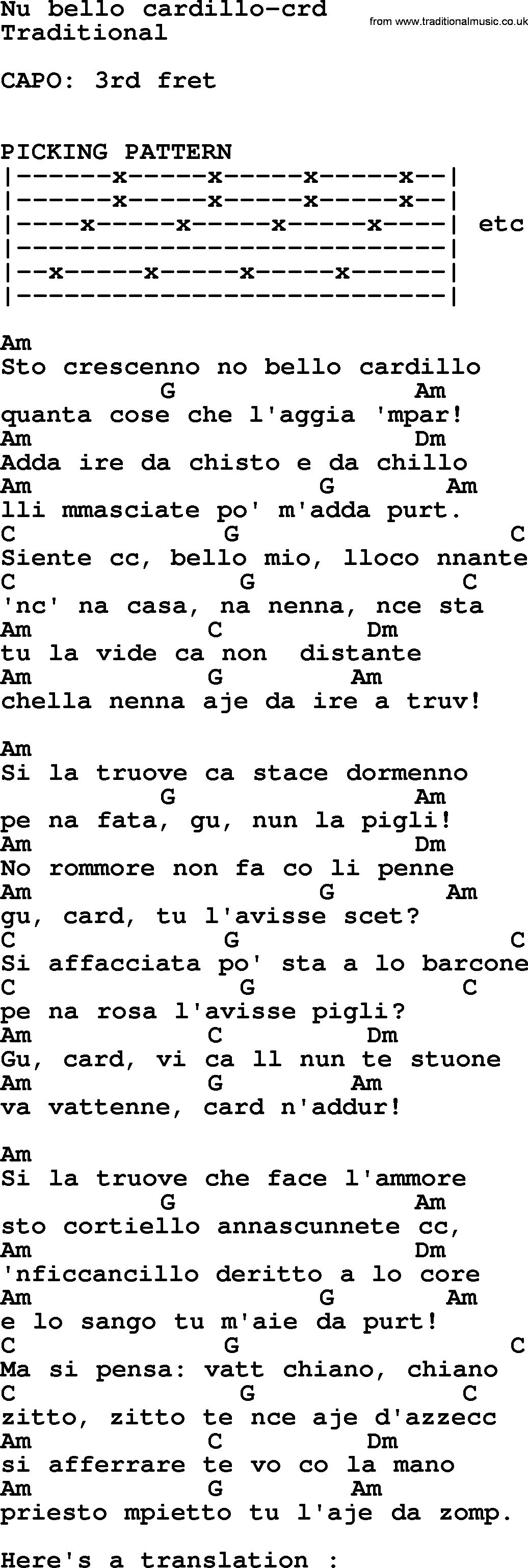 Joan Baez song Nu Bello Cardillo lyrics and chords