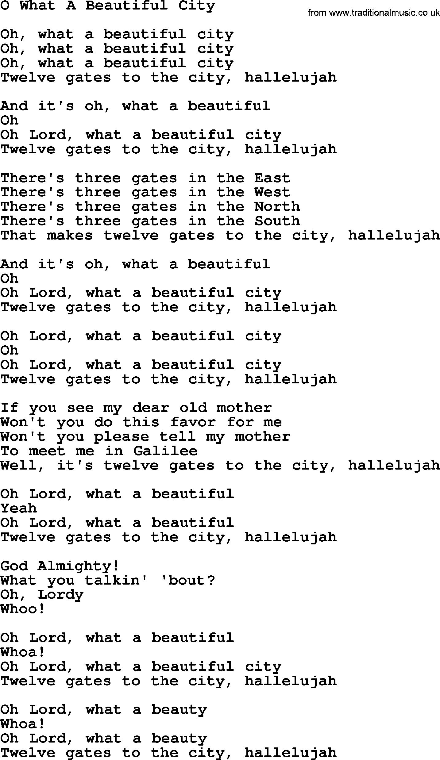 Joan Baez song O What A Beautiful City, lyrics