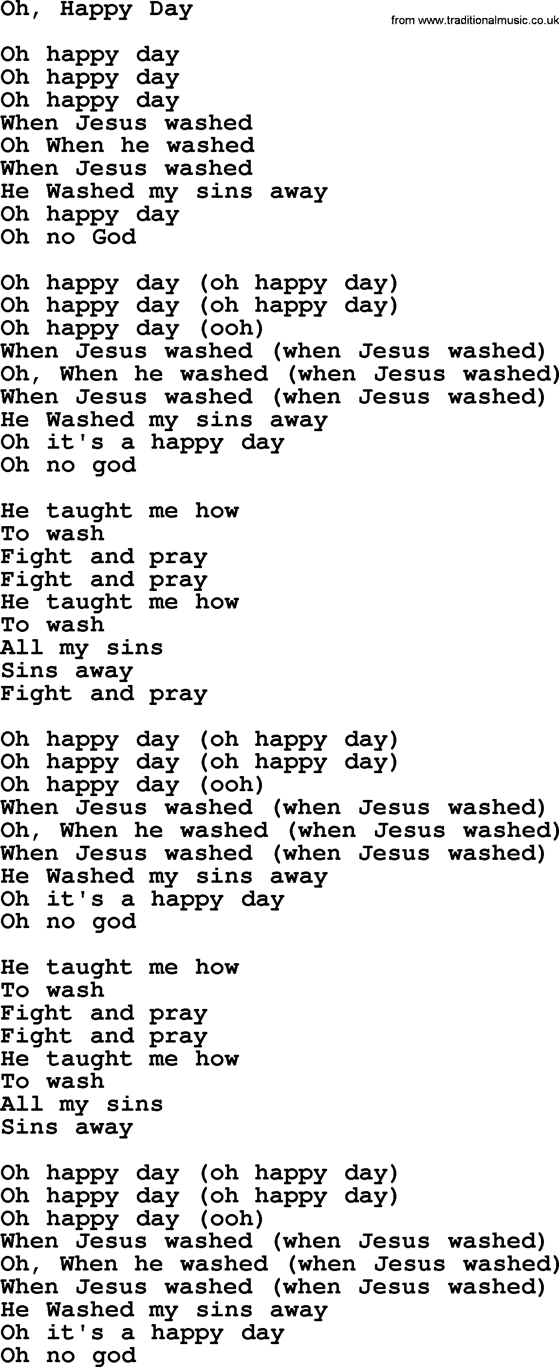 Joan Baez song Oh, Happy Day, lyrics