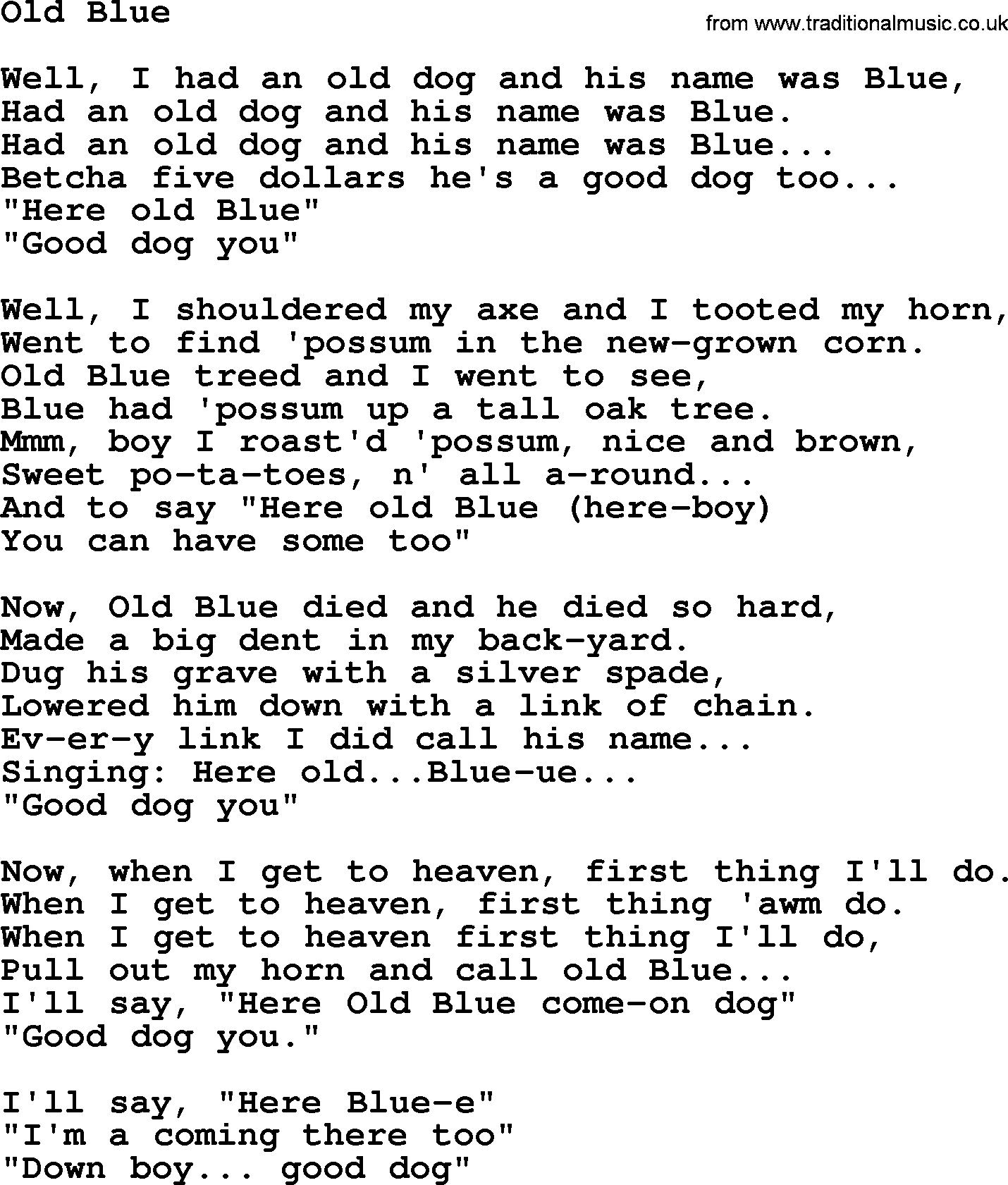 Joan Baez song Old Blue, lyrics