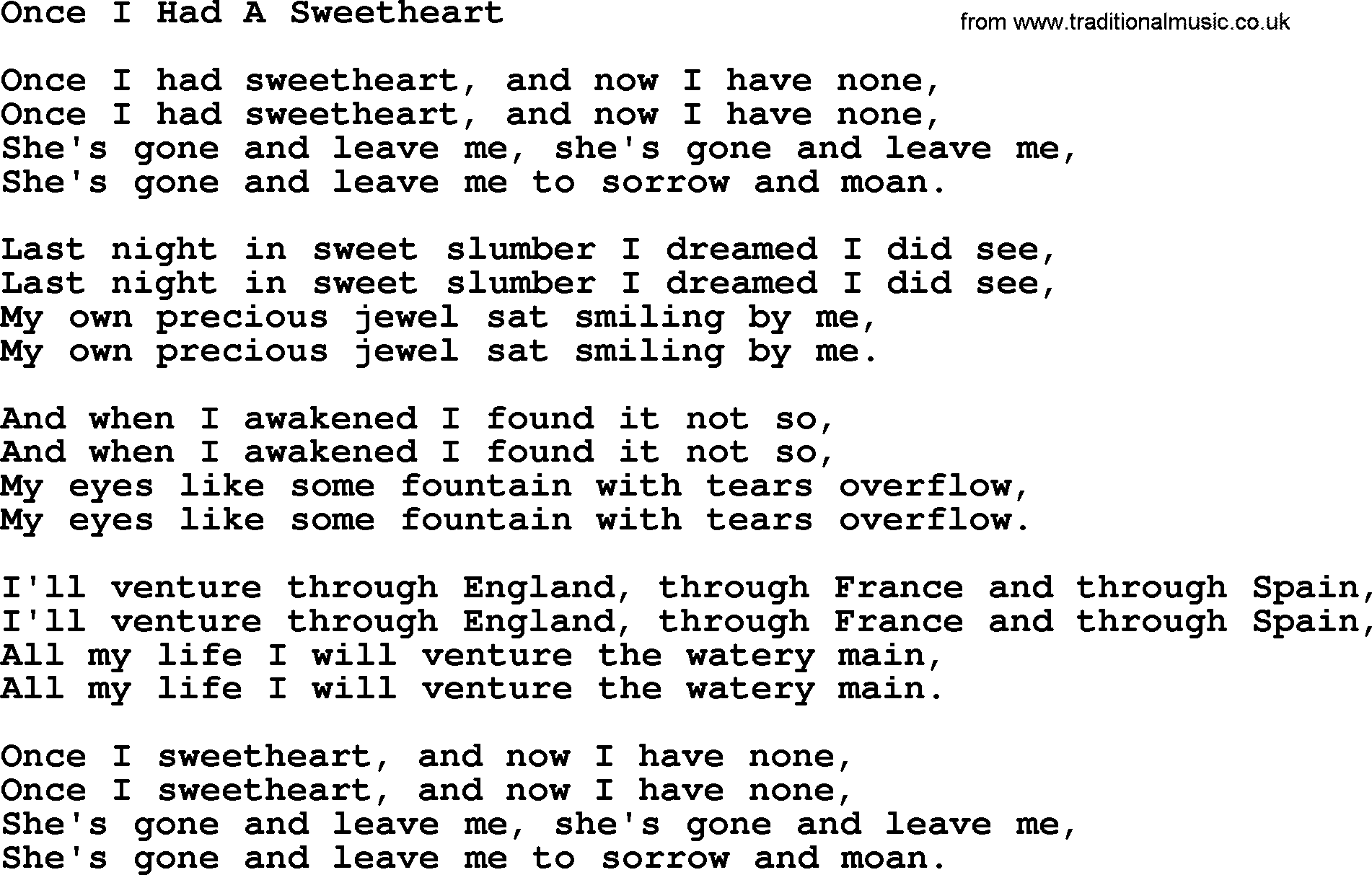 Joan Baez song Once I Had A Sweetheart, lyrics
