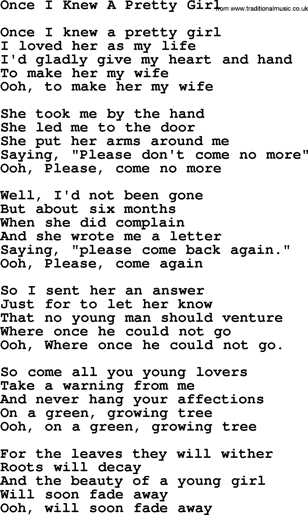 Joan Baez song Once I Knew A Pretty Girl, lyrics