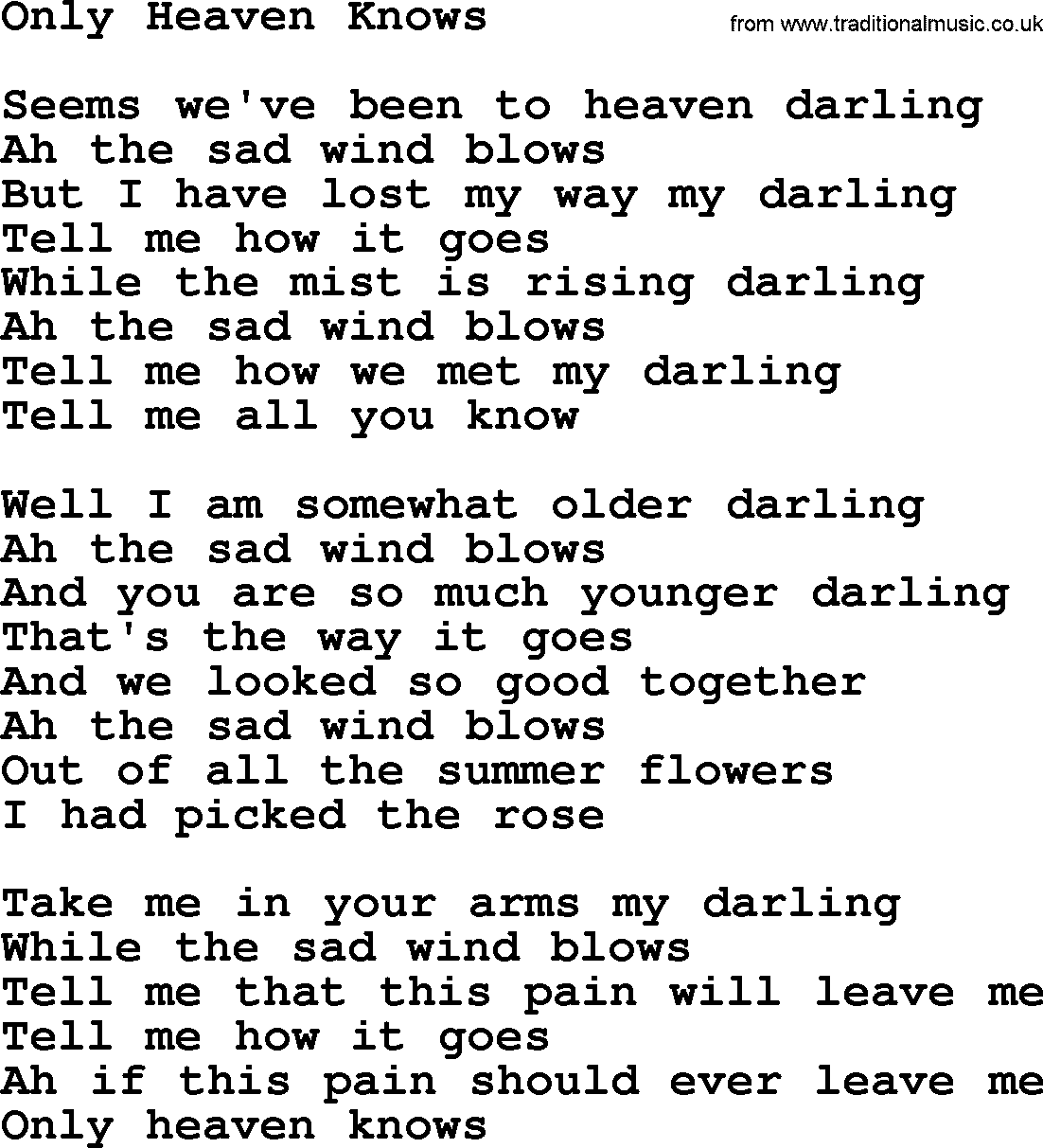 Joan Baez song Only Heaven Knows, lyrics