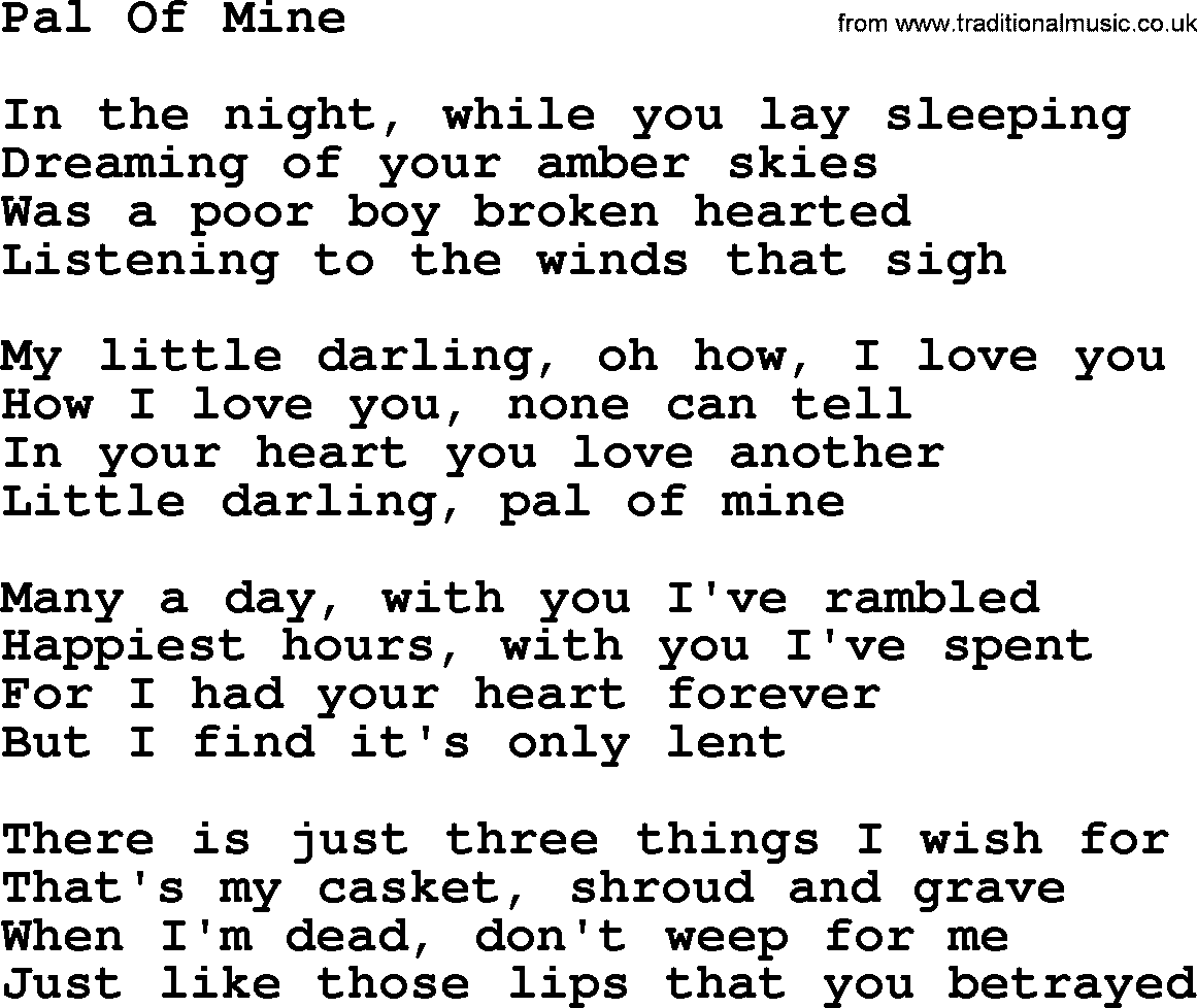 Joan Baez song Pal Of Mine, lyrics