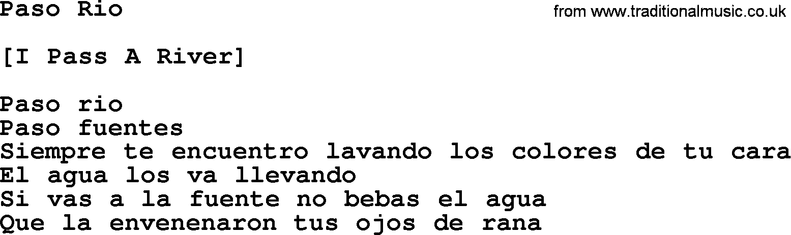 Joan Baez song Paso Rio, lyrics