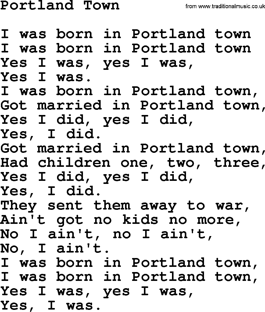 Joan Baez song Portland Town, lyrics