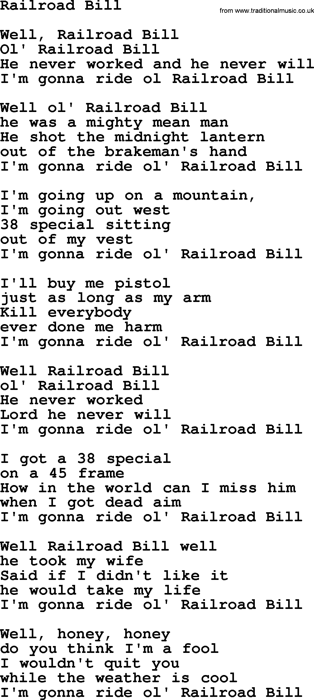 Joan Baez song Railroad Bill, lyrics