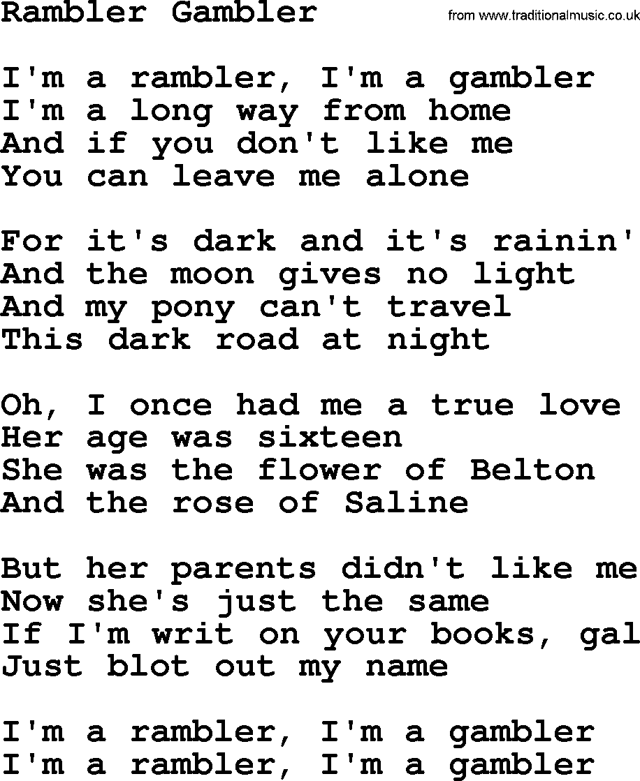Joan Baez song Rambler Gambler, lyrics
