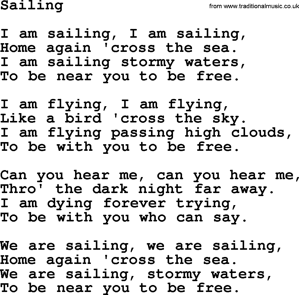 Joan Baez song Sailing, lyrics