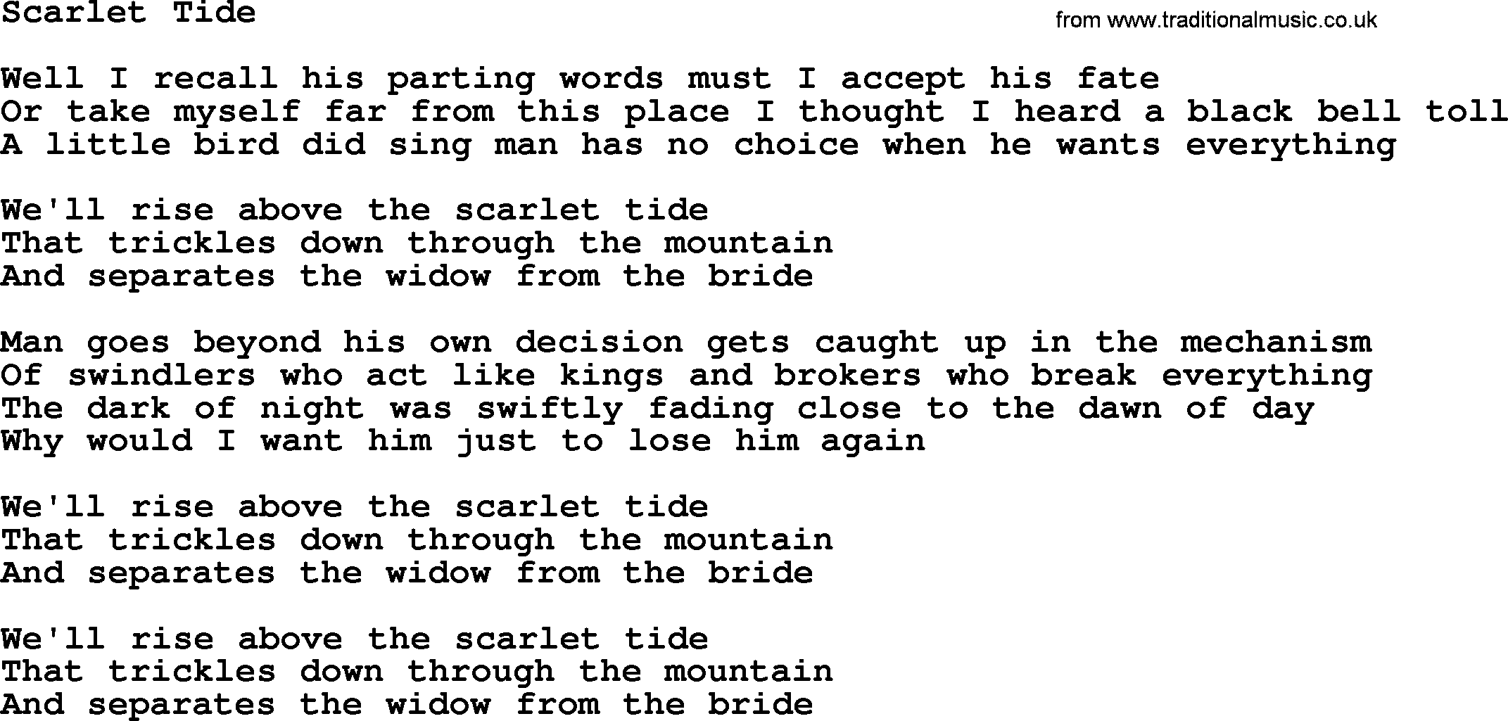 Joan Baez song Scarlet Tide, lyrics