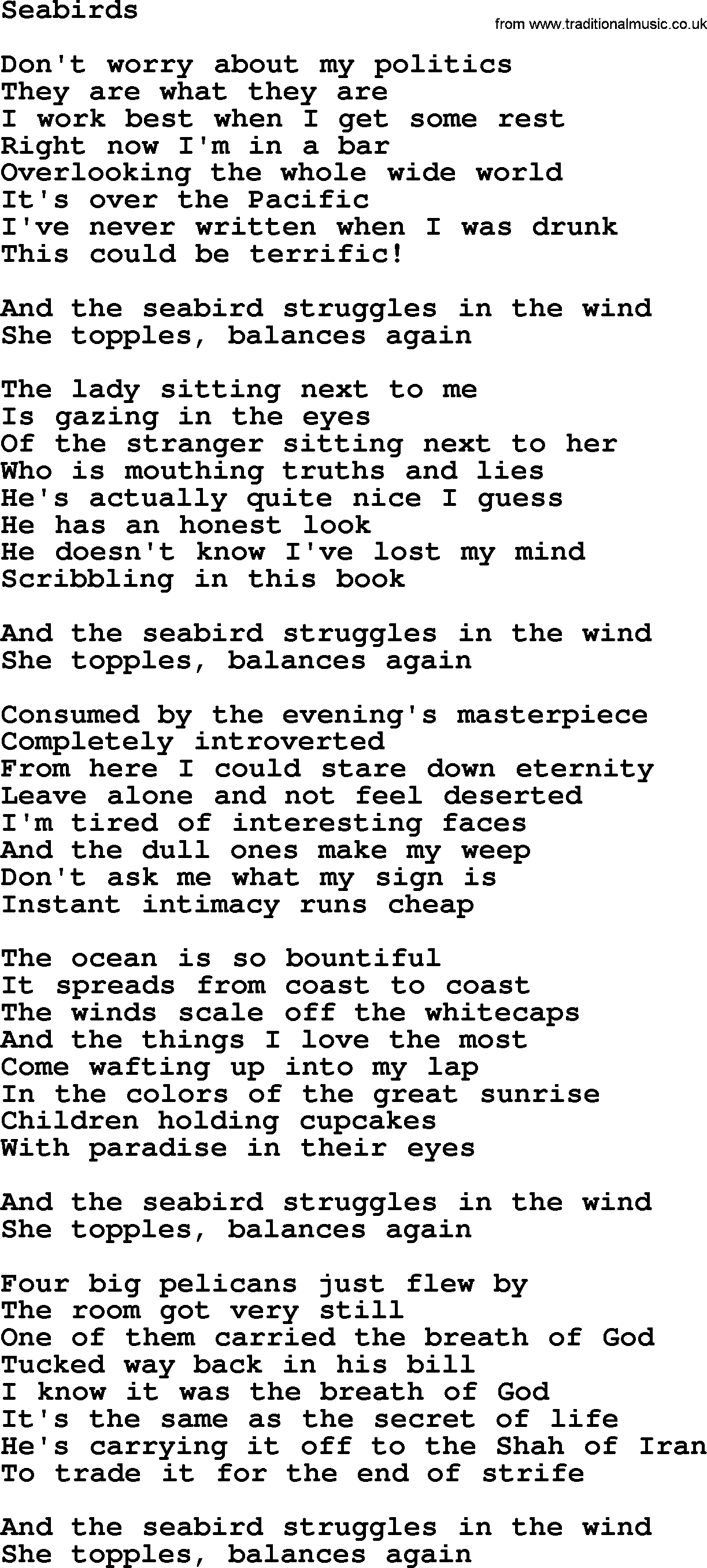 Joan Baez song Seabirds, lyrics