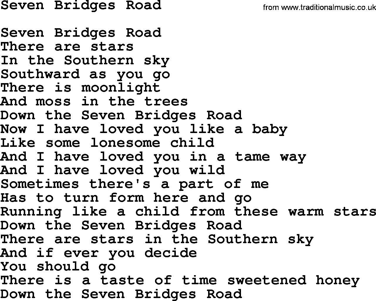 Joan Baez song Seven Bridges Road, lyrics