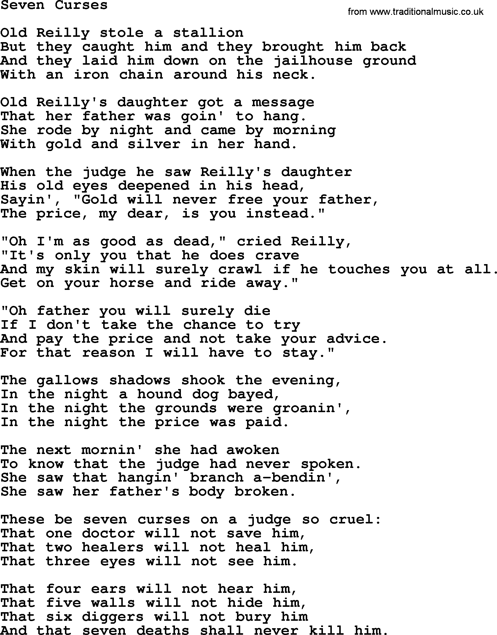 Joan Baez song Seven Curses, lyrics