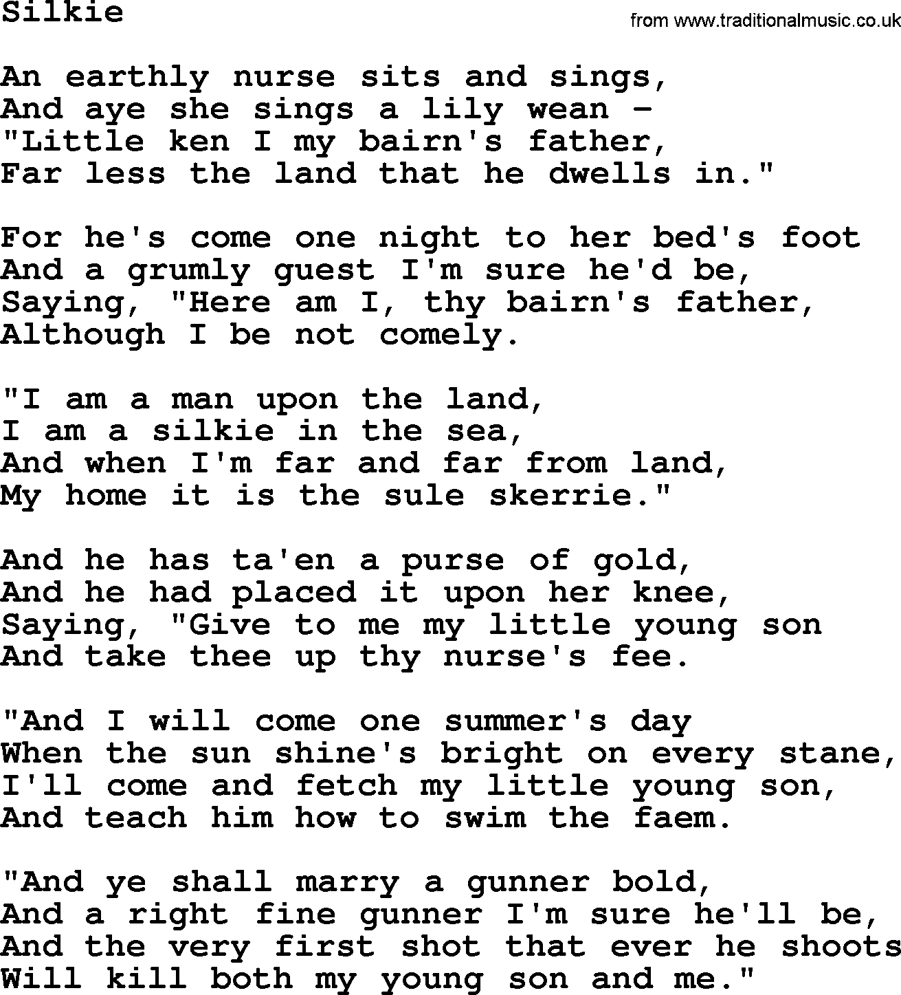 Joan Baez song Silkie, lyrics
