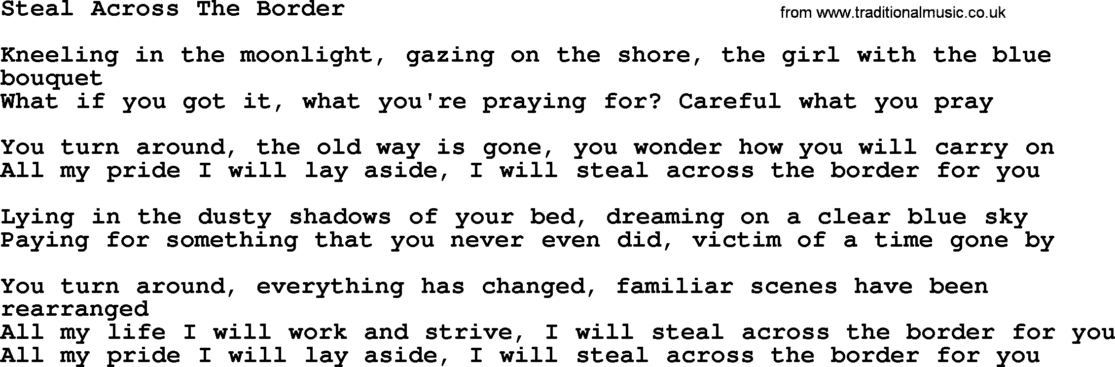 Joan Baez song Steal Across The Border, lyrics
