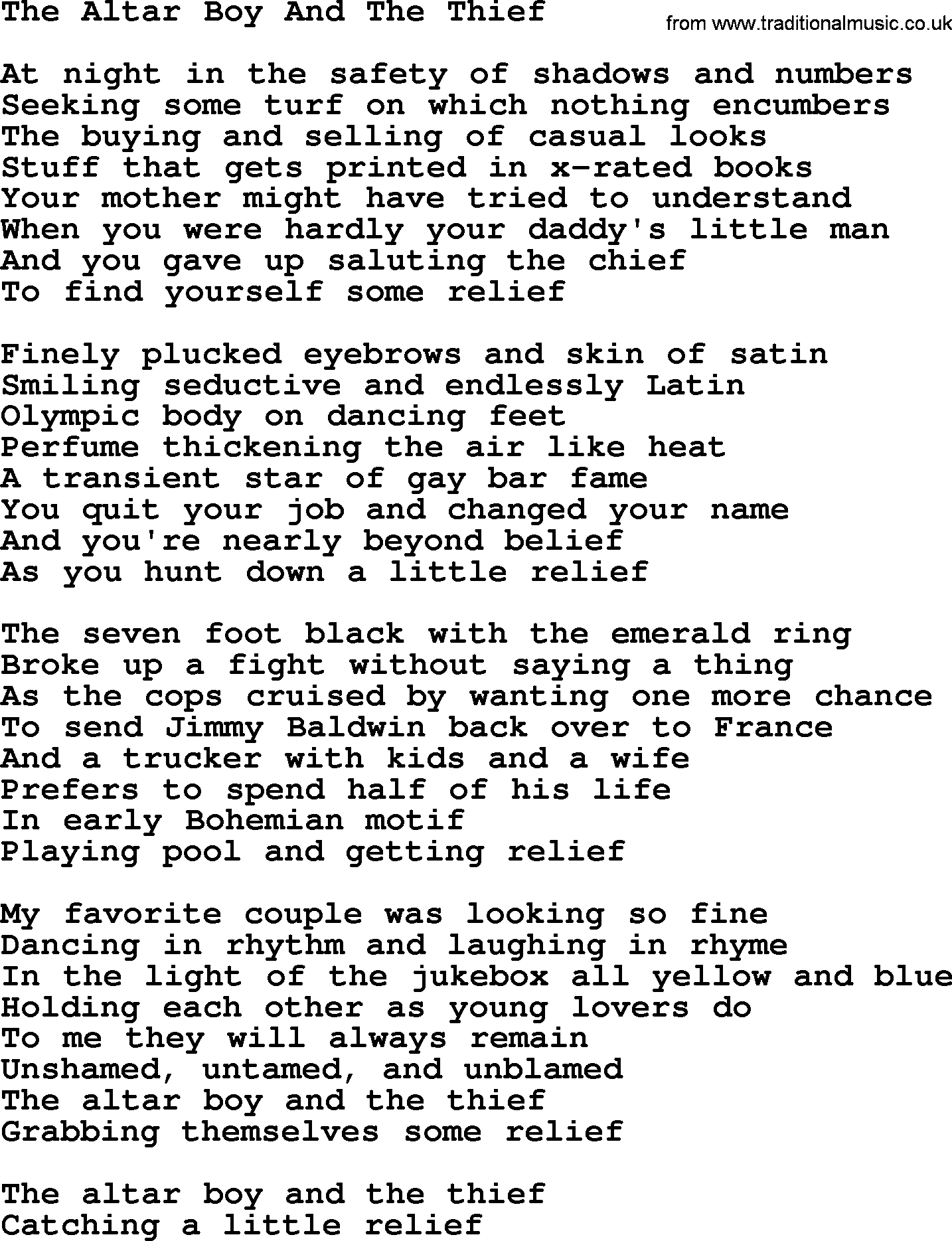 Joan Baez song The Altar Boy And The Thief, lyrics