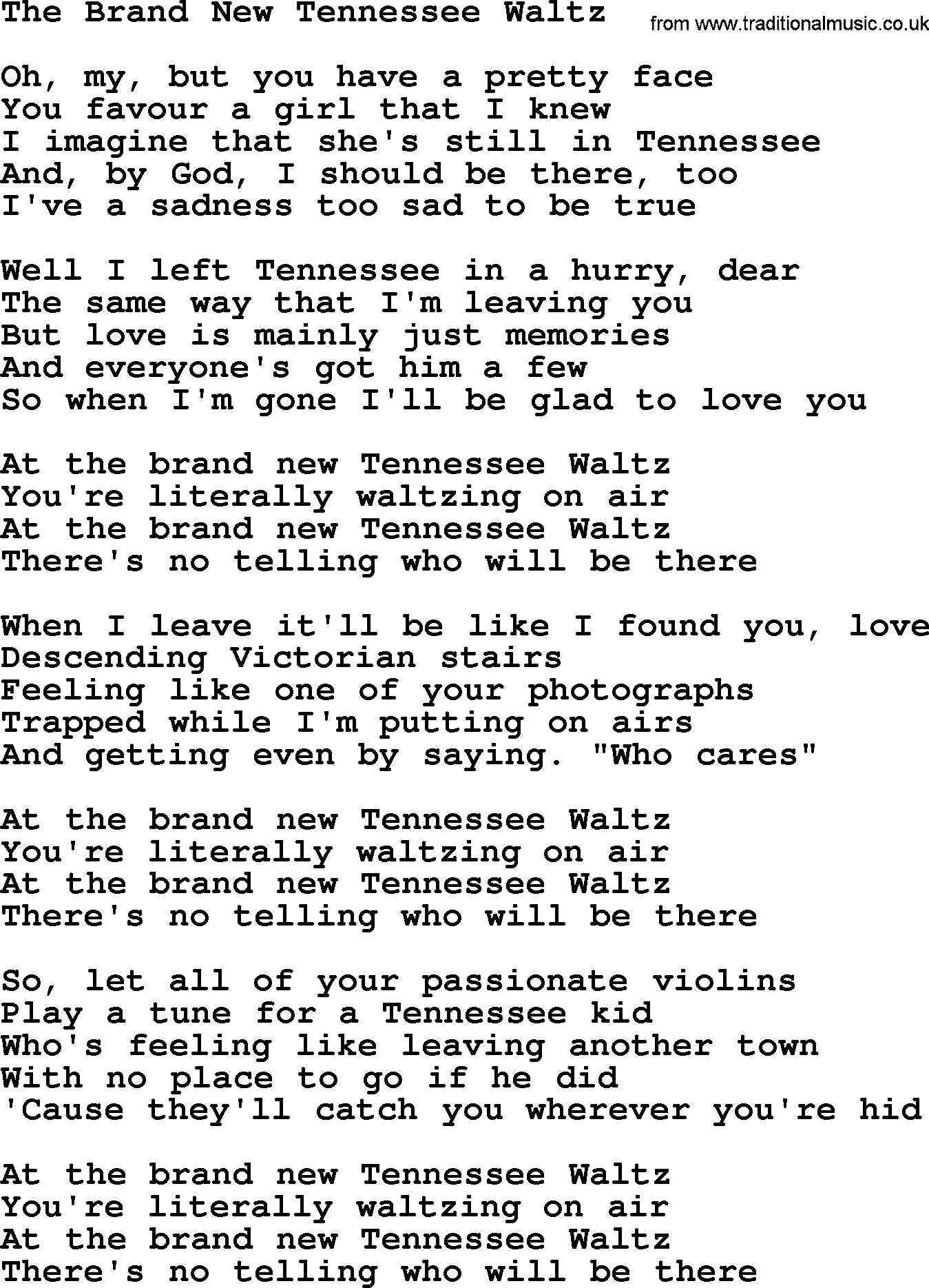 Joan Baez song The Brand New Tennessee Waltz, lyrics