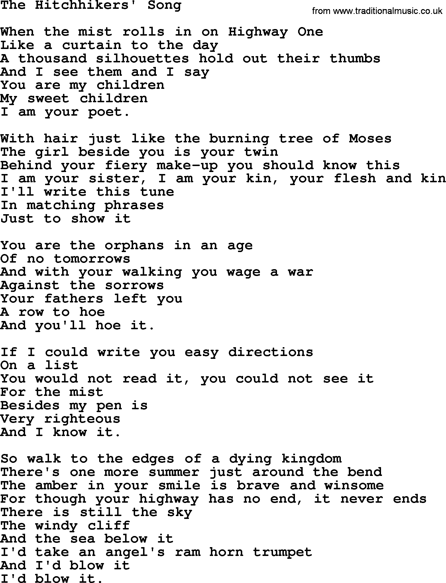 Joan Baez song The Hitchhikers' Song, lyrics