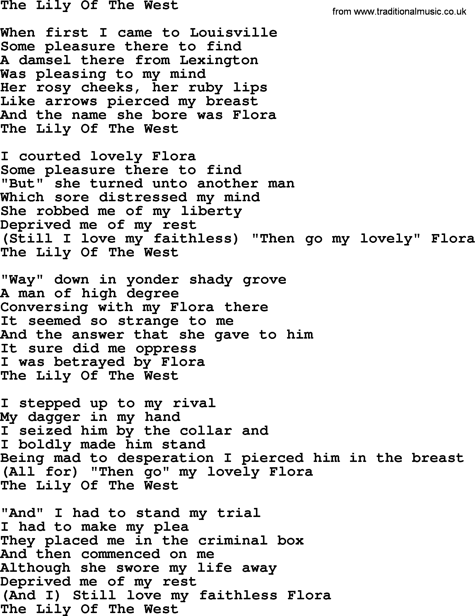 Joan Baez song The Lily Of The West, lyrics