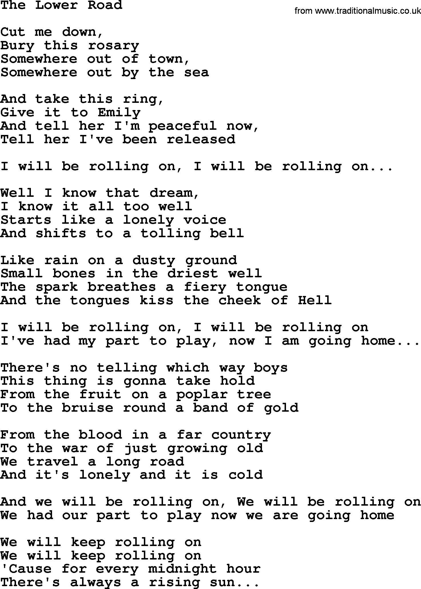Joan Baez song The Lower Road, lyrics