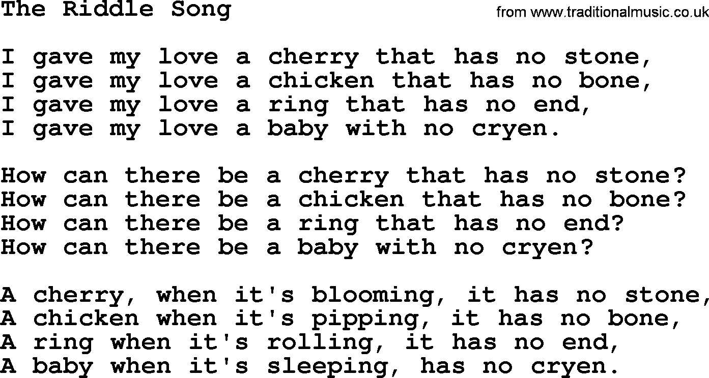 Joan Baez song The Riddle Song, lyrics
