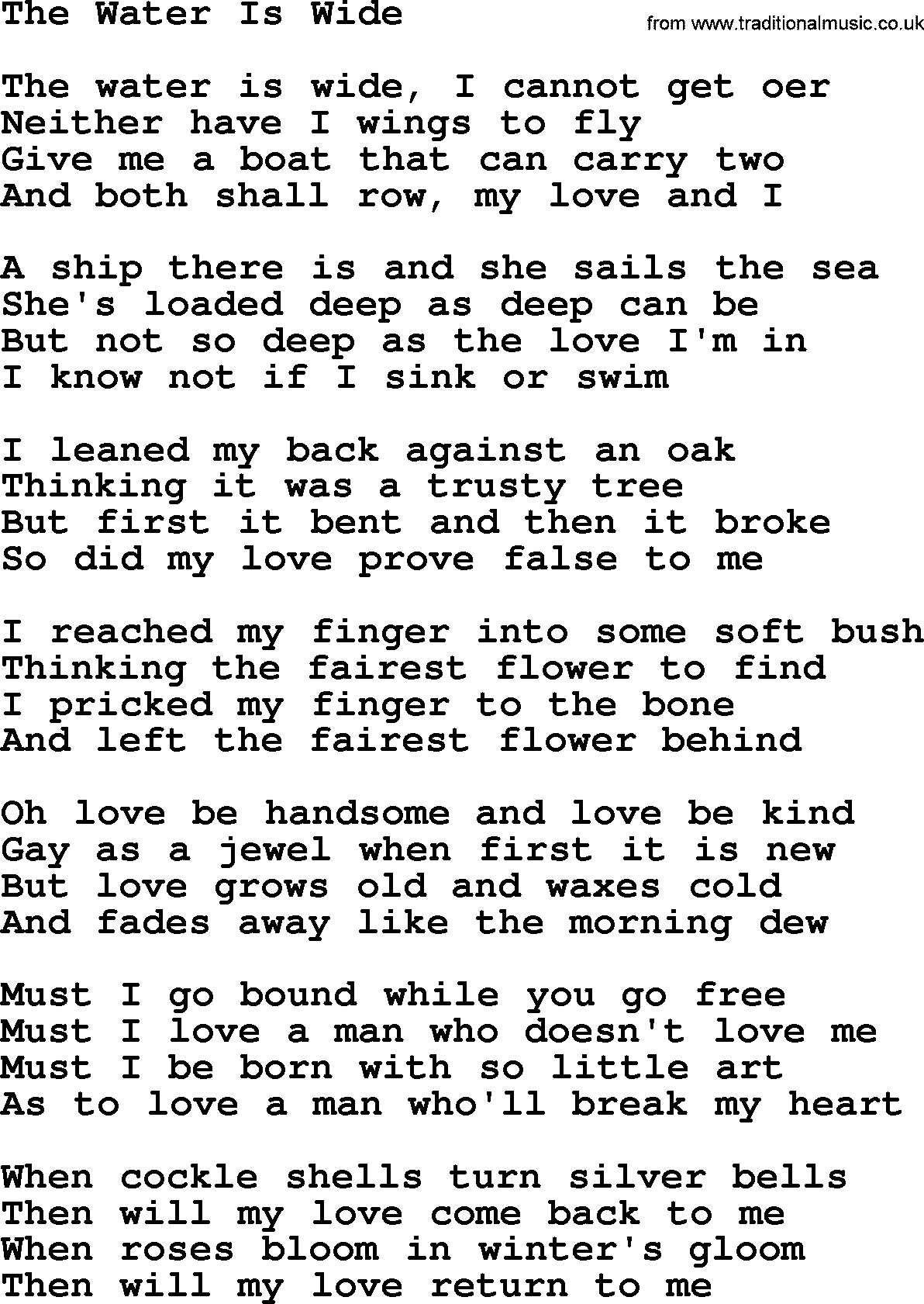 Joan Baez song The Water Is Wide, lyrics