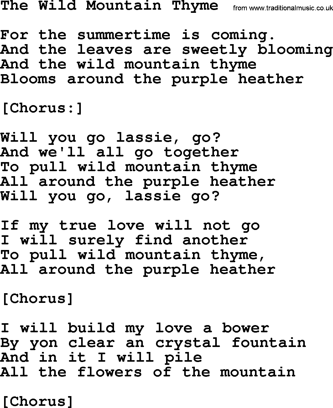 Joan Baez song The Wild Mountain Thyme, lyrics