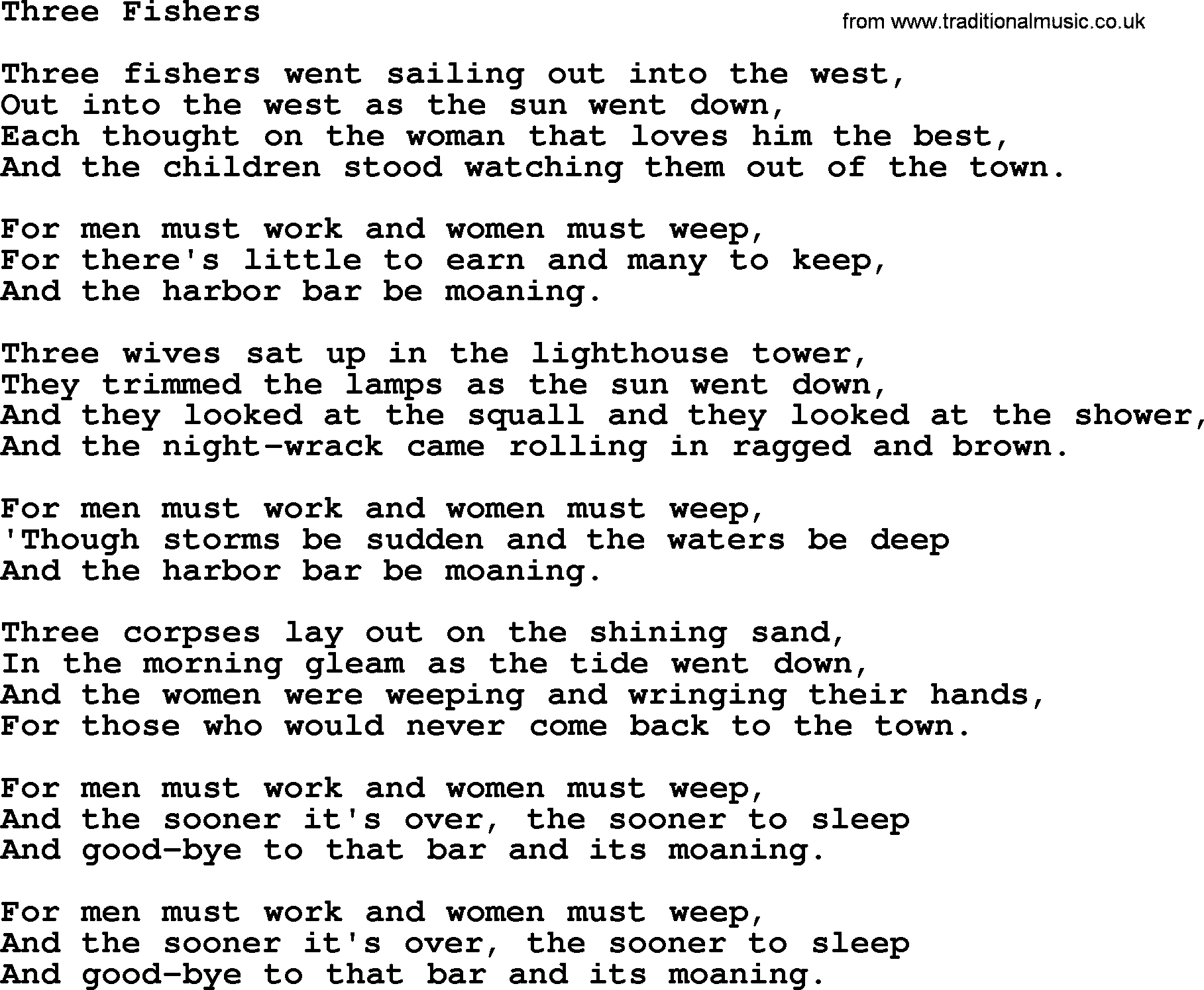 Joan Baez song Three Fishers, lyrics