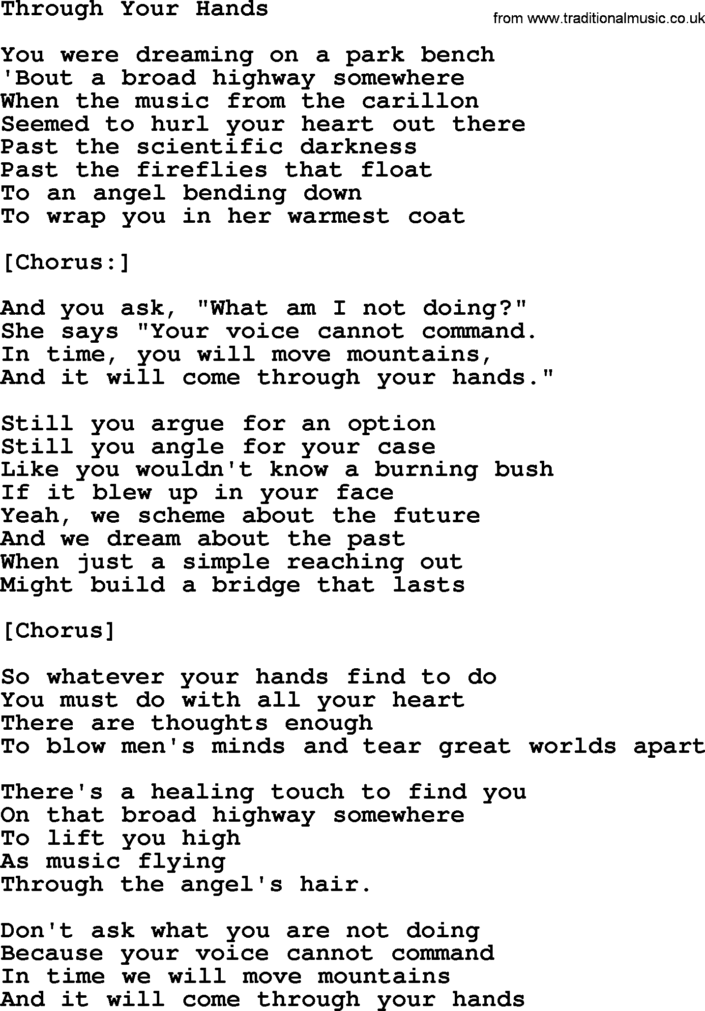Joan Baez song Through Your Hands, lyrics
