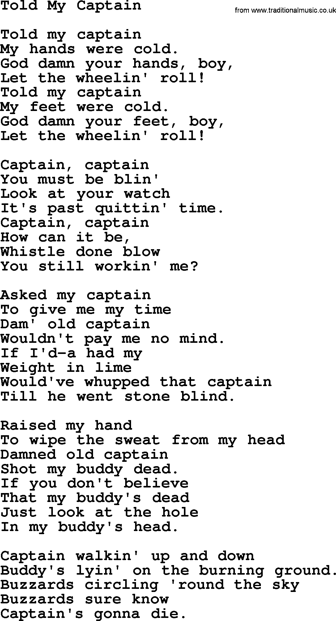 Joan Baez song Told My Captain, lyrics
